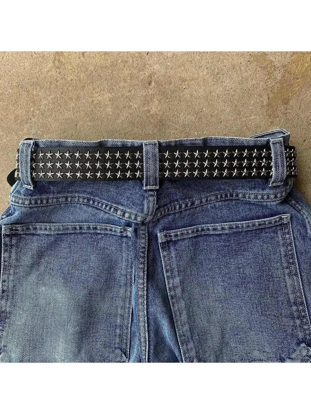 Cyber Y2k 2000s style star studded grunge emo black and silver belt. High qualit